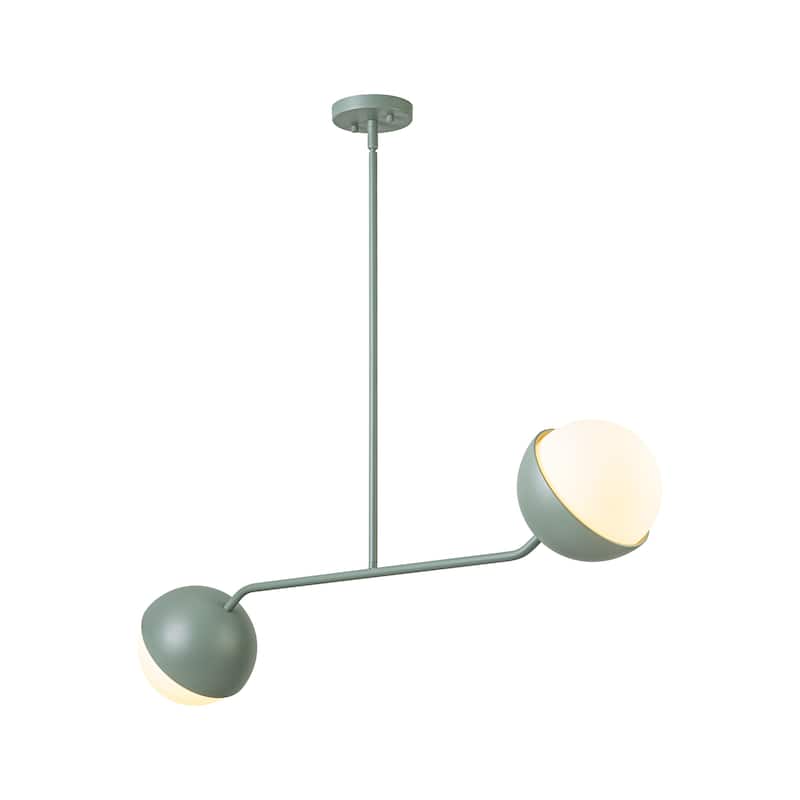 39" W Modern Asymmetric Green Pendant for Kitchen Island with Milk Glass Globe Shade - 38.6 in. W x 13.4 in. H x 7.5 in. D
