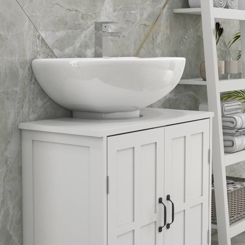 Under Sink Bathroom Cabinet with Double Doors, Adjustable Shelf, U-Shaped Design for Space Saving - 23.5in L Particle Board