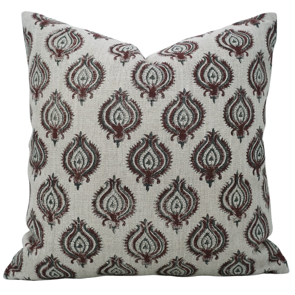 Linen Farmhouse Block print pillow Cover-Uday