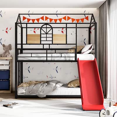 Twin Over Twin Metal Bunk Bed Metal House Bed With Slide