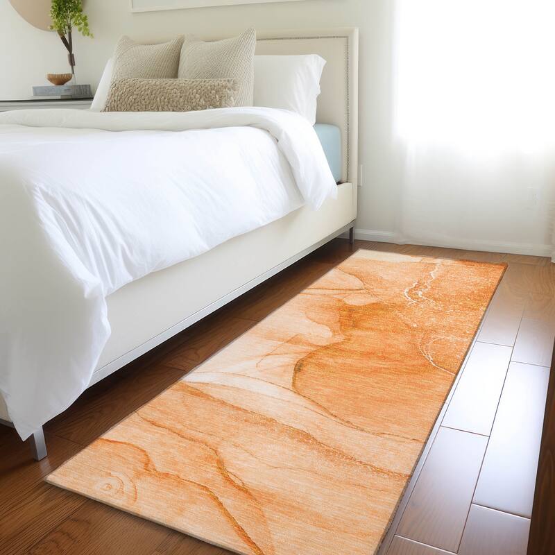 Machine Washable Indoor/ Outdoor Abstract Chantille Rug - Orange - 2'3" x 7'6"