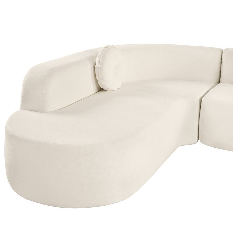 Roomfitters 122'' Extra Large Sectional Sofa with Curved Design, Soft Fabric Upholstery and Round Cushions for Living Room