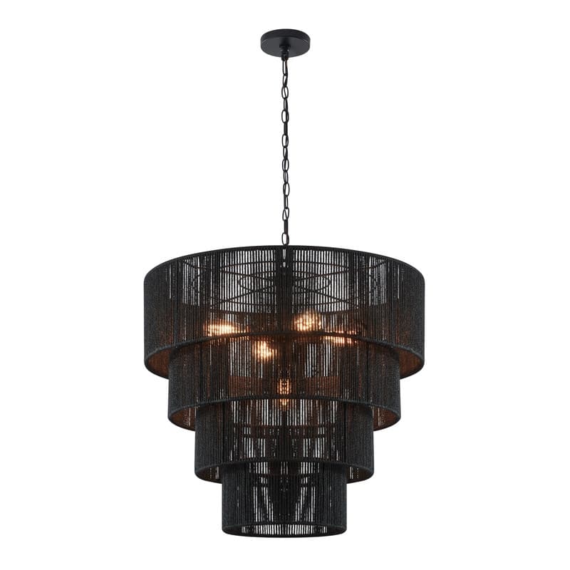 KAWOTI Width 26" 5-Light 4-Tiered Bohemian Pendant Light - Black