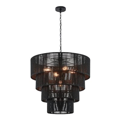 KAWOTI 5-Light 4-Tiered Pendant Light with Rattan Shade