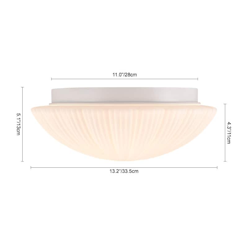 Dimmable LED White Flower Pleated Ribbed Glass Round Ceiling Light - 13.2 Inches