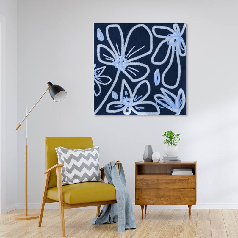Wynwood Studio Canvas Floral and Botanical Feeling Blue Blue and Dark Blue Wall Art Canvas Print - 30 x 30