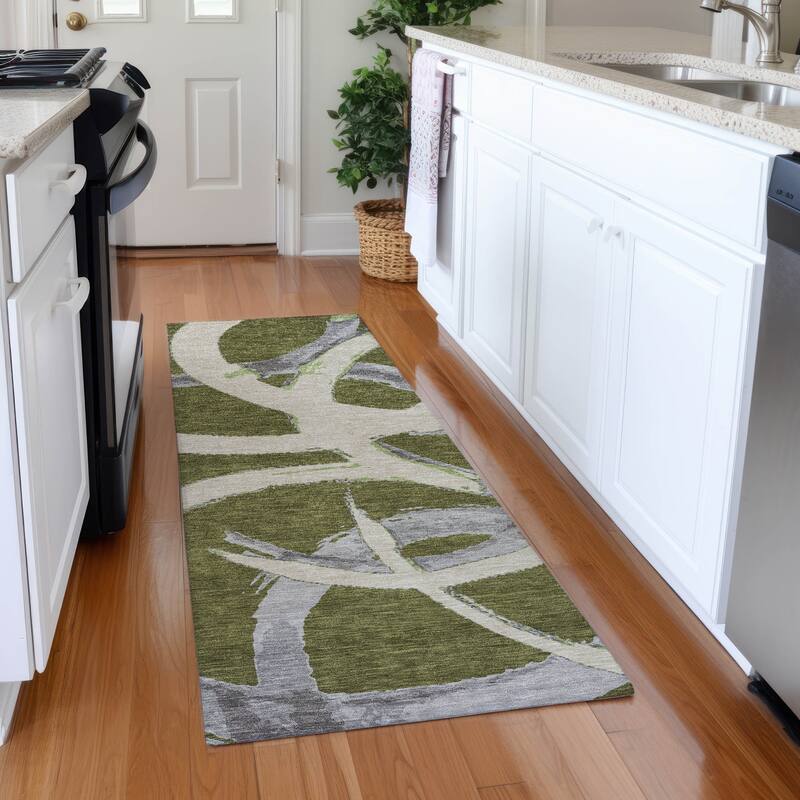 Premium Washable Super Soft Modern Zeus Mayfield Rug - Olive - 2'3" x 7'6"
