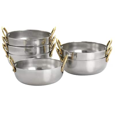Martha Stewart 6Pc Mini Vintage Au Gratin Pan Set with Brass Handle - Silver