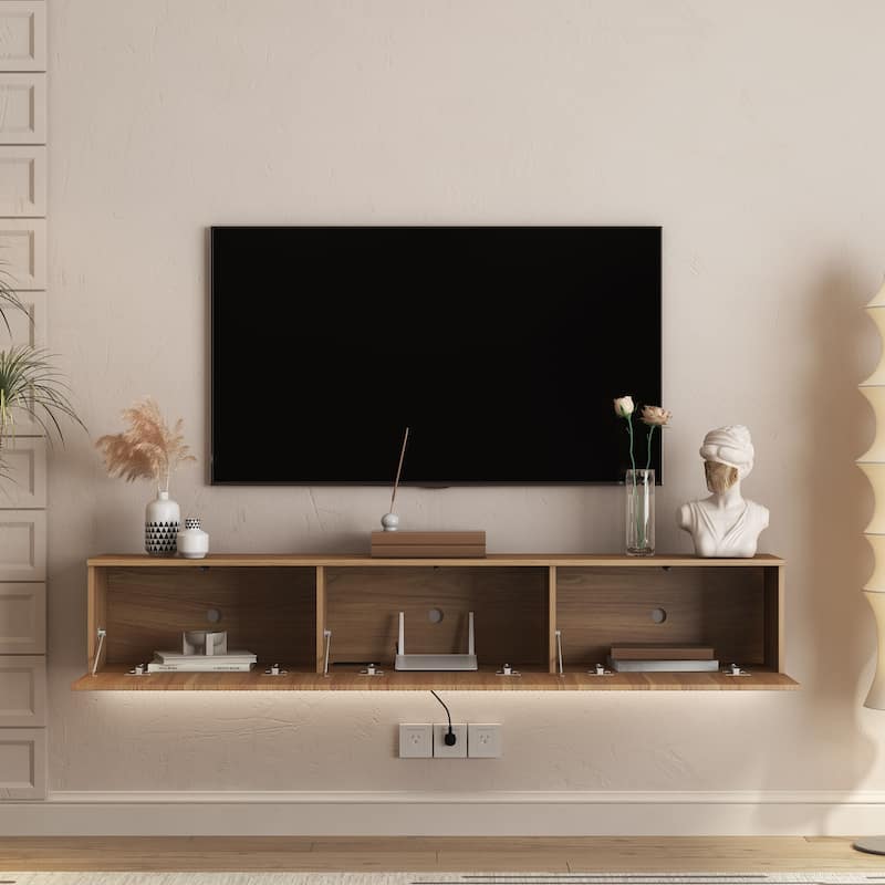 Floating TV Stand Wall Mounted with 16 Color LEDs,69" Modern TV Stand,TV Cabinet Entertainment Center for 55 60 65 Inch