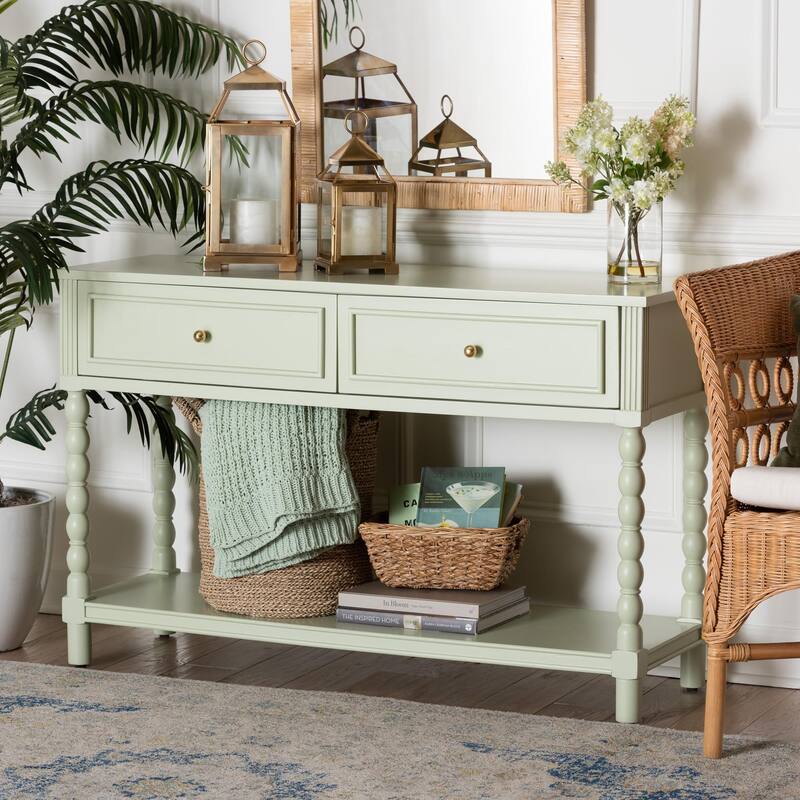 Karnia Console Table with Spindle Legs - 2-Drawer Accent Table with Turned Detailing and Open Shelf Storage