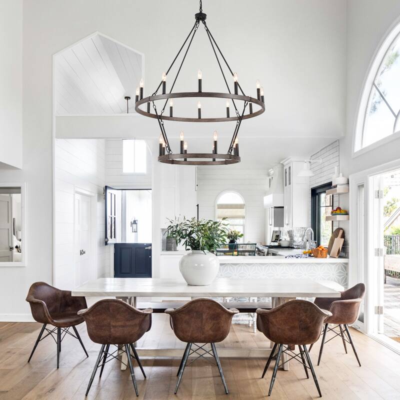 20-Light 39.17-inch Two Tier Wagon Wheel Chandelier for Kitchen
