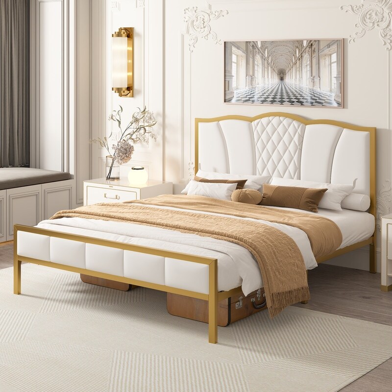 Full Queen Size Bed Frame Modern Upholstered Bed Frame with