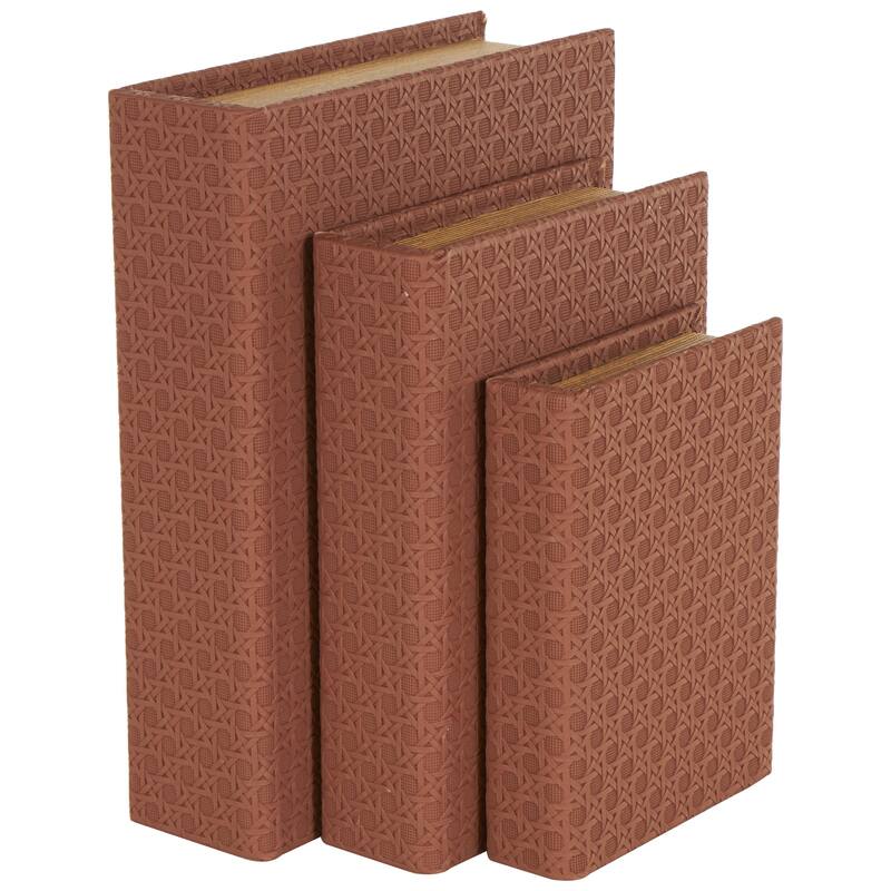 Faux Leather Book Shaped Decorative Box - Set of 3 Brown, Cream, Black, Copper - Roche River Decor