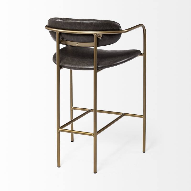 Gold Brown Faux Leather Low Back Bar Stool with Footrest