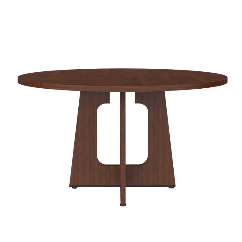Round Wood Dining Table, Kitchen Table with X-Cross Base, Home Office Table with Adjustable Foot Pads