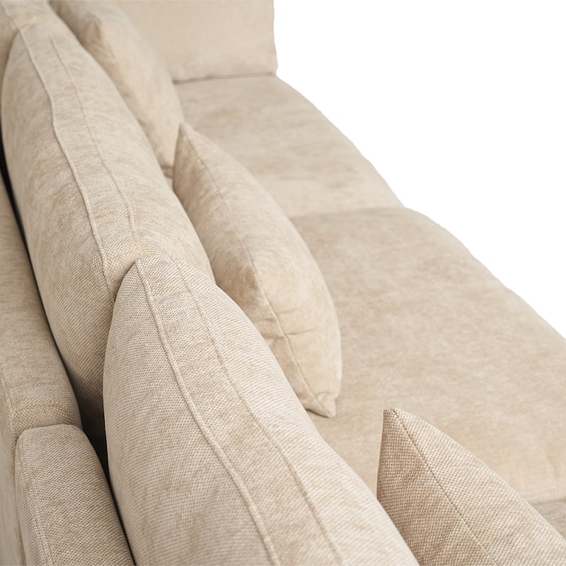 Minimalist Linen Sectional Sofa Down Filled Cloud Couch, U-Shape Deep Seat Couch with Cushions
