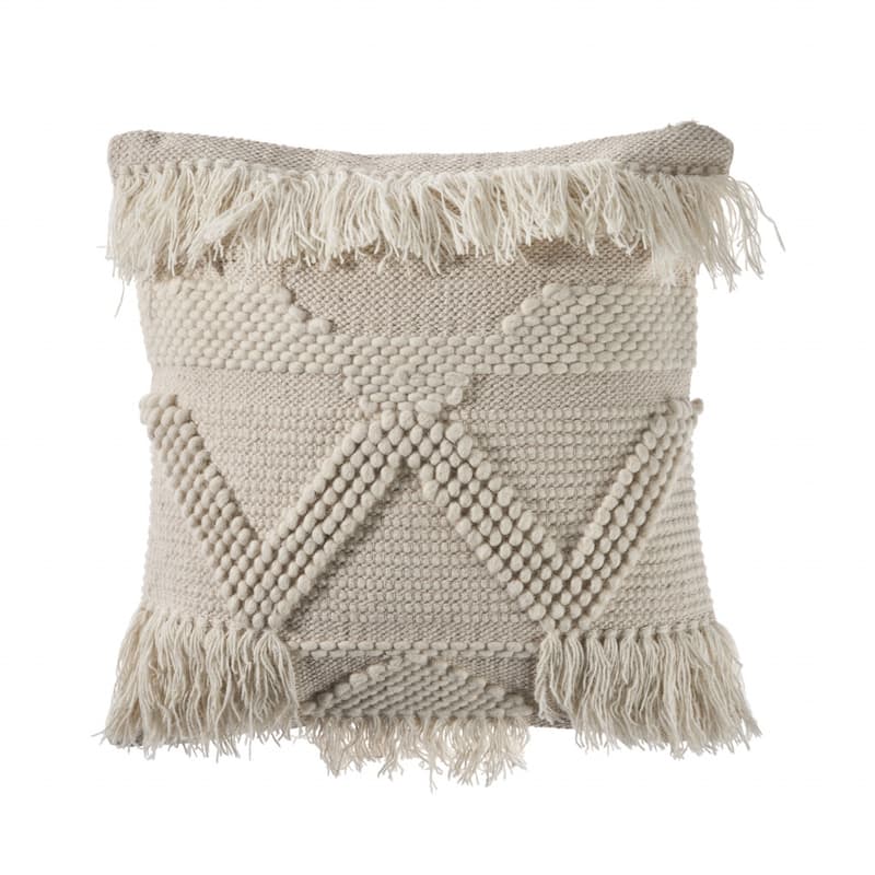 HomeRoots 20" X 20" Ivory 100% Cotton Geometric Zippered Pillow