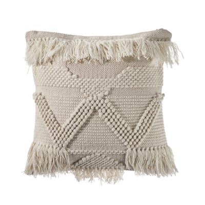 HomeRoots 20" X 20" Ivory 100% Cotton Geometric Zippered Pillow
