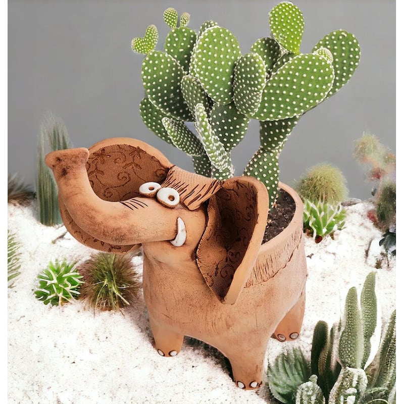 Golden Ceramics Handmade Flower Pot Planter - Elephant - 6.7" x 7"