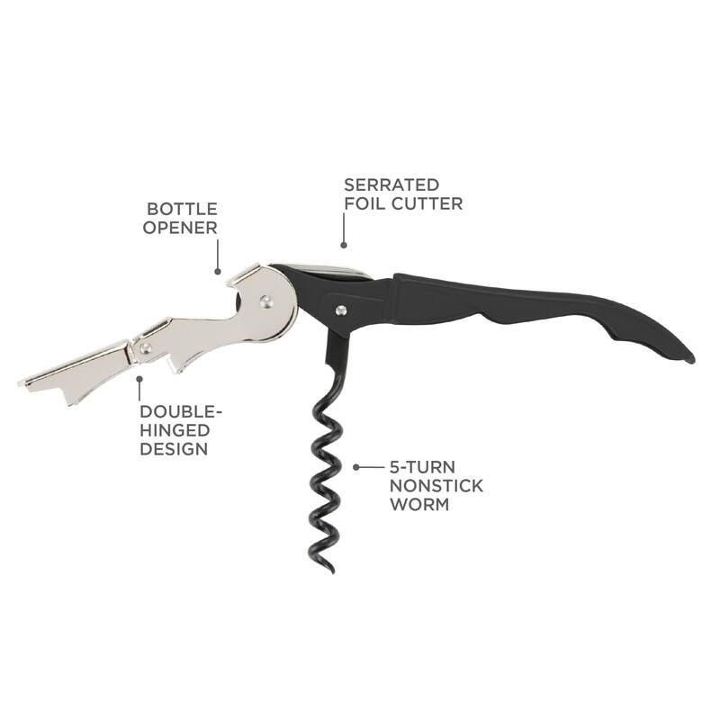 True TrueTap Double Hinged Waiter's Corkscrew, Black Wine Bottle Opener