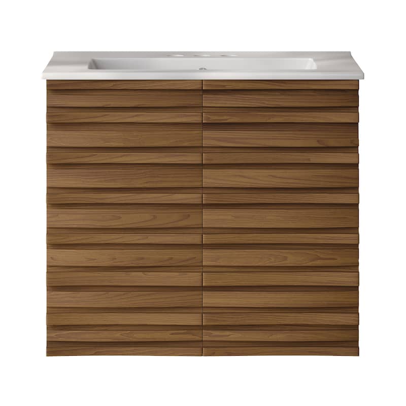Cascade 24" Wall-Mounted Bathroom Vanity In Brown Oak With 3-Hole Centerset Sink Top - 24