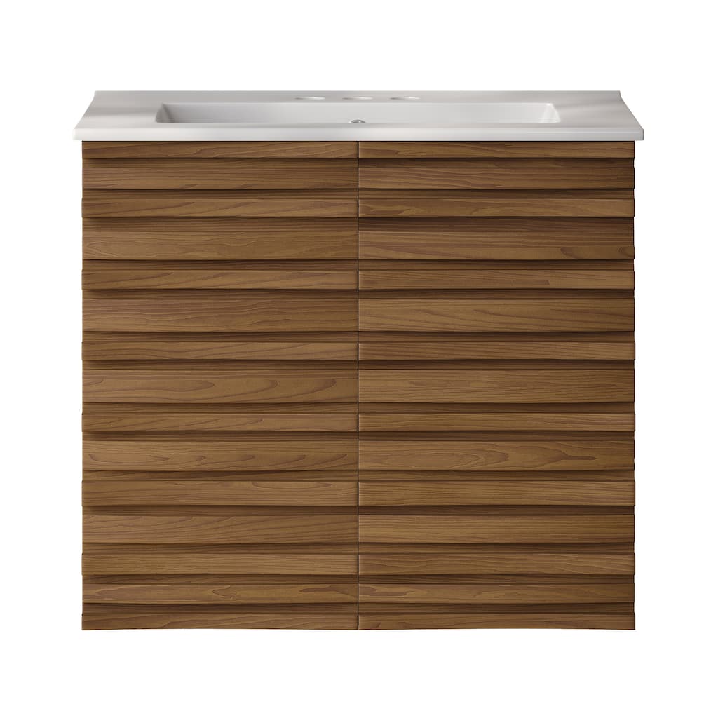 Cascade 24" Wall-Mounted Bathroom Vanity In Brown Oak With 3-Hole Centerset Sink Top - 24
