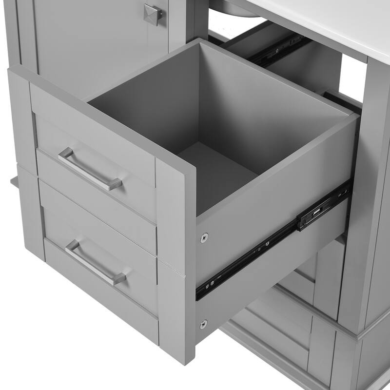 Simple Freestanding Bathroom Vanity Storage Cabinet with 3 Drawers of Different Sizes, Soft Close Door and Metal Handles