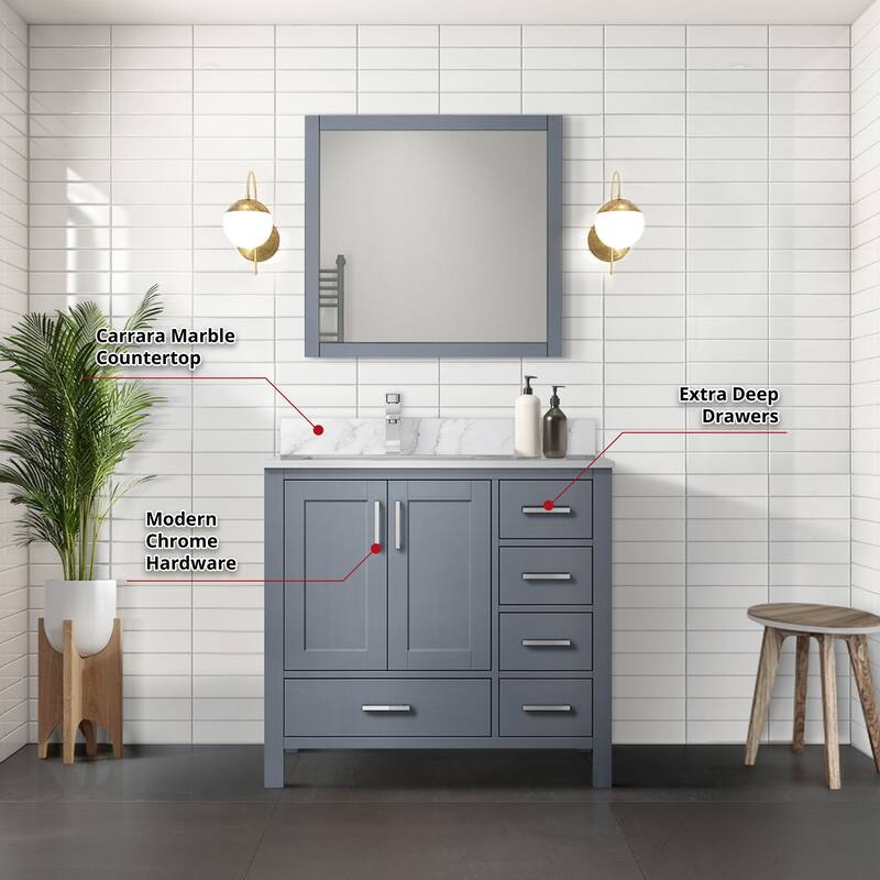 Jacques 36 in. W x 22 in. D Left Offset Dark Grey Bath Vanity