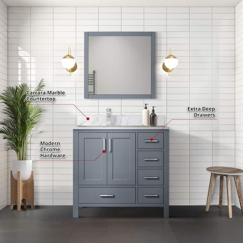 Lexora Jacques 36" Dark Grey Single Vanity - No Mirror, Left Version