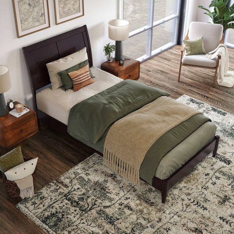 Valencia Solid Wood Low Profile Sleigh Platform Bed
