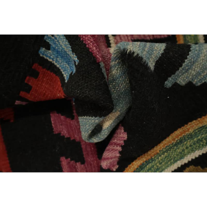 Hand Woven Oriental 100% Wool Carpet Southwestern Tribal Black Kilim Area Rug - 9' 10'' X 6' 8''