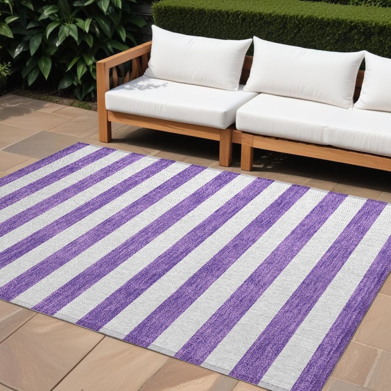 Alnari Stripe Weather Resistant Classic Meets Modern Outdoor Rug - 10' X 14' - Multi