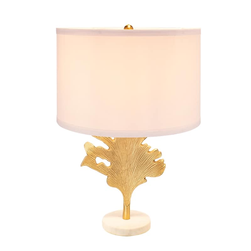 D13x22.2" Gold and White Table Lamp with Leaf Design