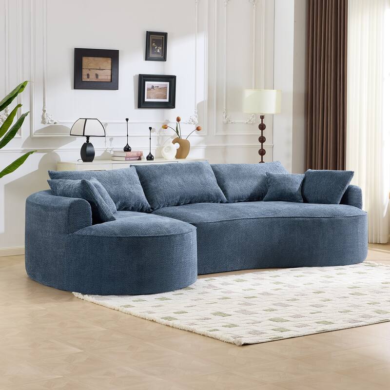 124.5-Inch Modern Compressed Boneless Sofa,Comes with 3 Back Pillows and 4 Throw Pillows