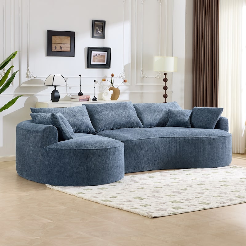 L Shape Sectional Sofa with Curved Chaise Lounge, High-Resilience Sponge Boneless Sofa, Upholstered Sofa with Throw Pillows