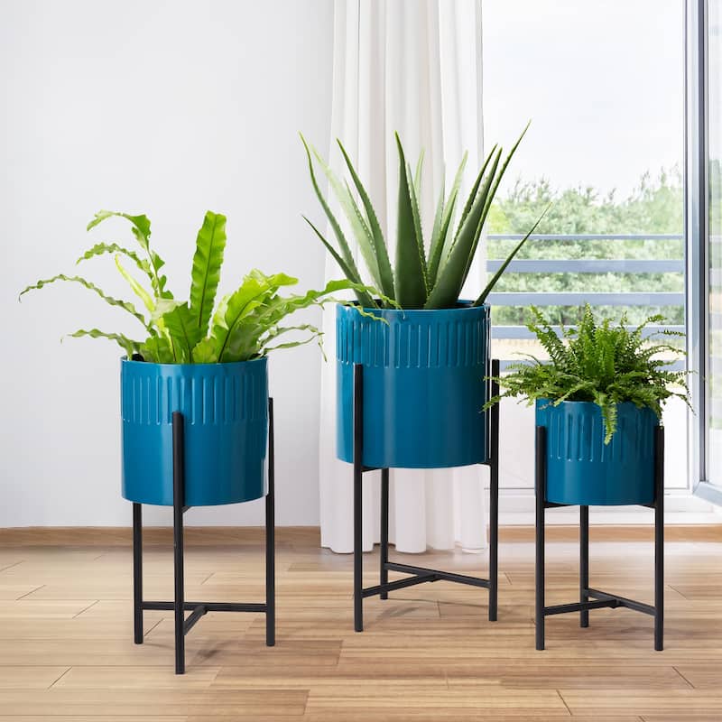 Glitzhome Set of 3 Modern Metal Cachepot Planters with Stands Plant Flower Pot Indoor Outdoor