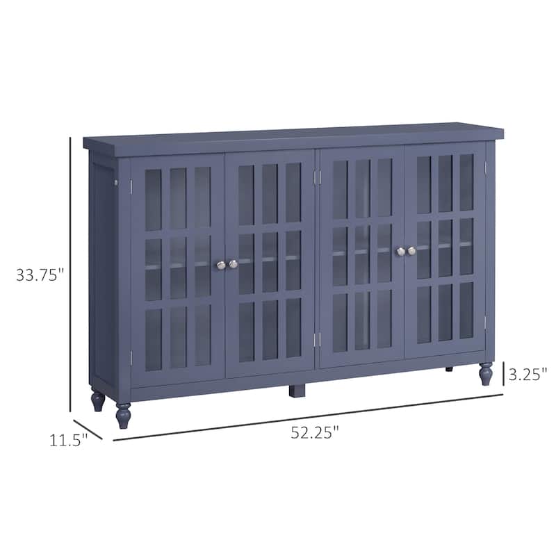 Buffet Cabinet with 4 Tempered Glass Doors,Stripe Pattern and Adjustable Storage Shelf