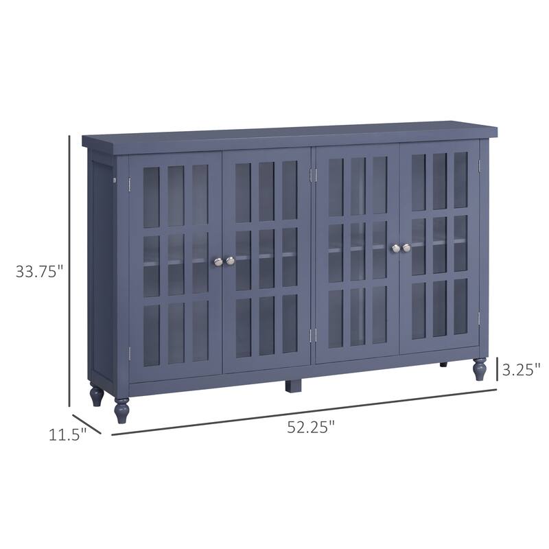 Sideboard, Buffet Cabinet with 4 Tempered Glass Doors, Stripe Pattern and Adjustable Storage Shelf, Credenza