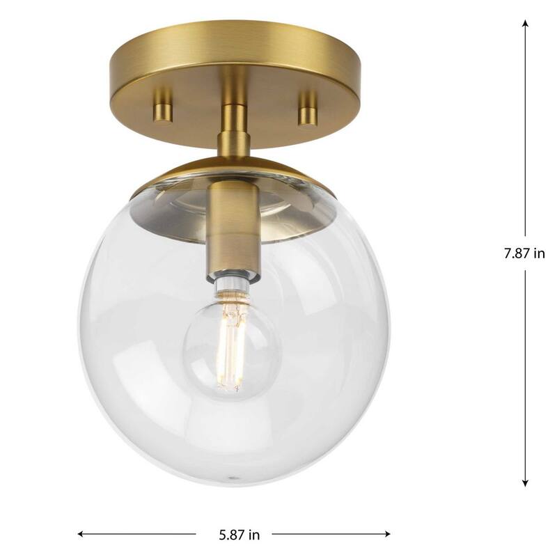 Atwell Collection One-Light Brushed Bronze Mid-Century Modern Semi-Flush Mount - 5.87 in x 5.87 in x 7.87 in