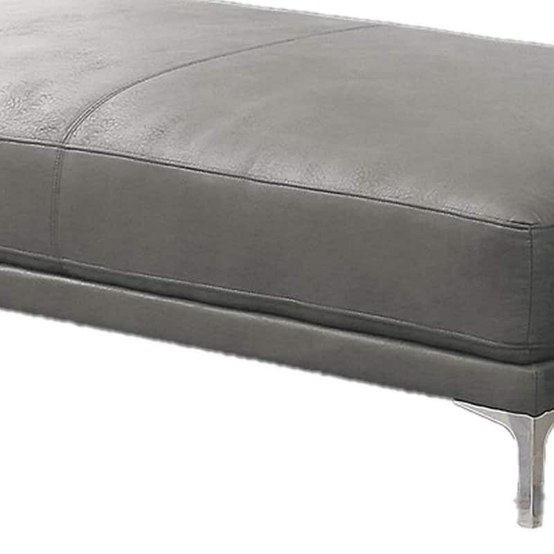Leatherette Ottoman with Sleek Metal Feet, Gray