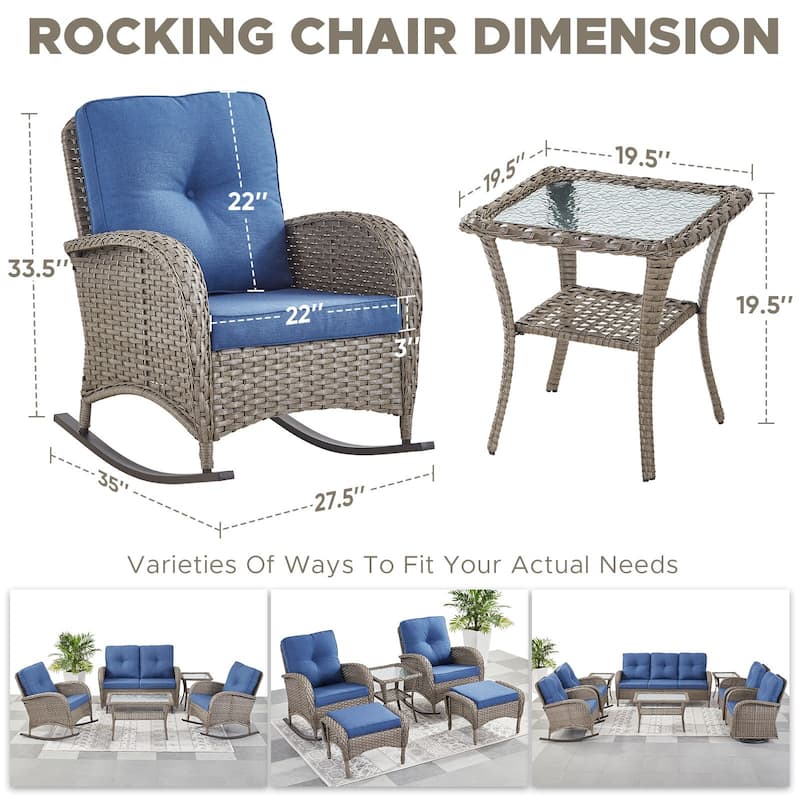 Pocassy Outdoor Rocking Chair Patio Rattan Rocker Chair