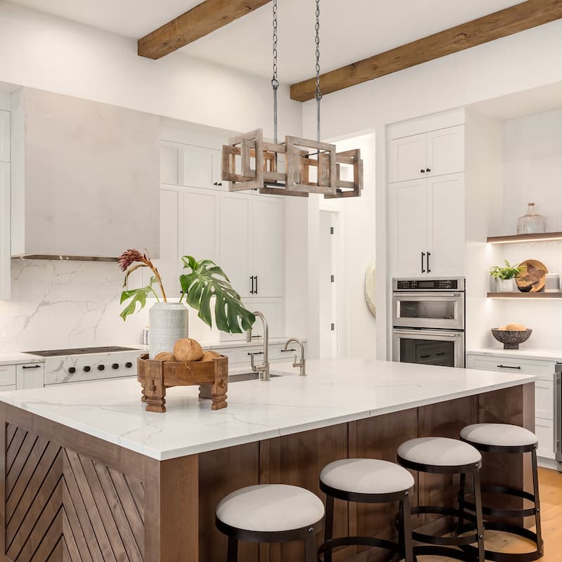 Loby Farmhouse 3-Light Solid Wood Small Chandelier Rustic Linear Kitchen Island Pendant Light - W 22" x D 9" x H 9"