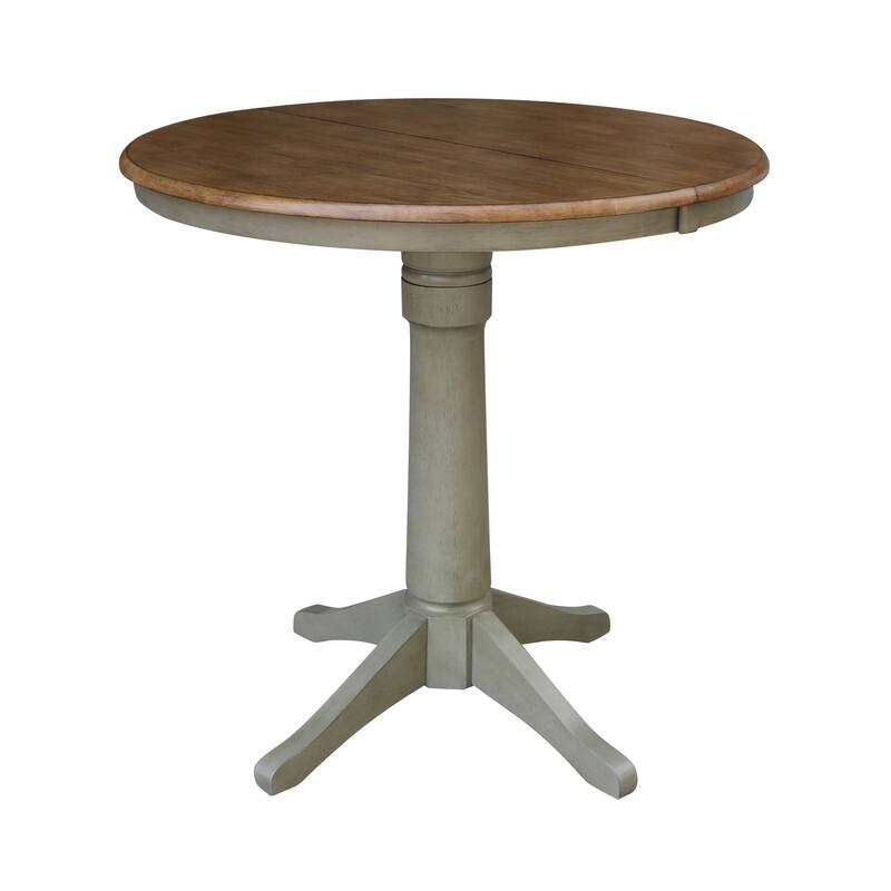 36" Round Top Pedestal Table w/12" Leaf - 36.1"H - Distressed Hickory/Stone