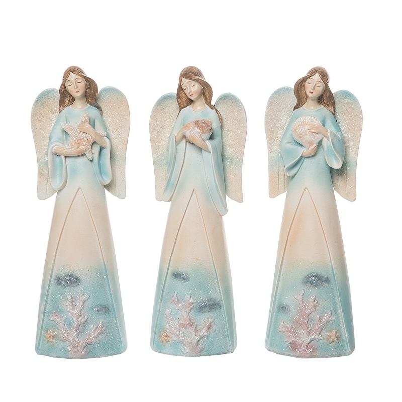 Transpac Small Resin Coastal Angel Decor Set of 3 Christmas Home Decorations