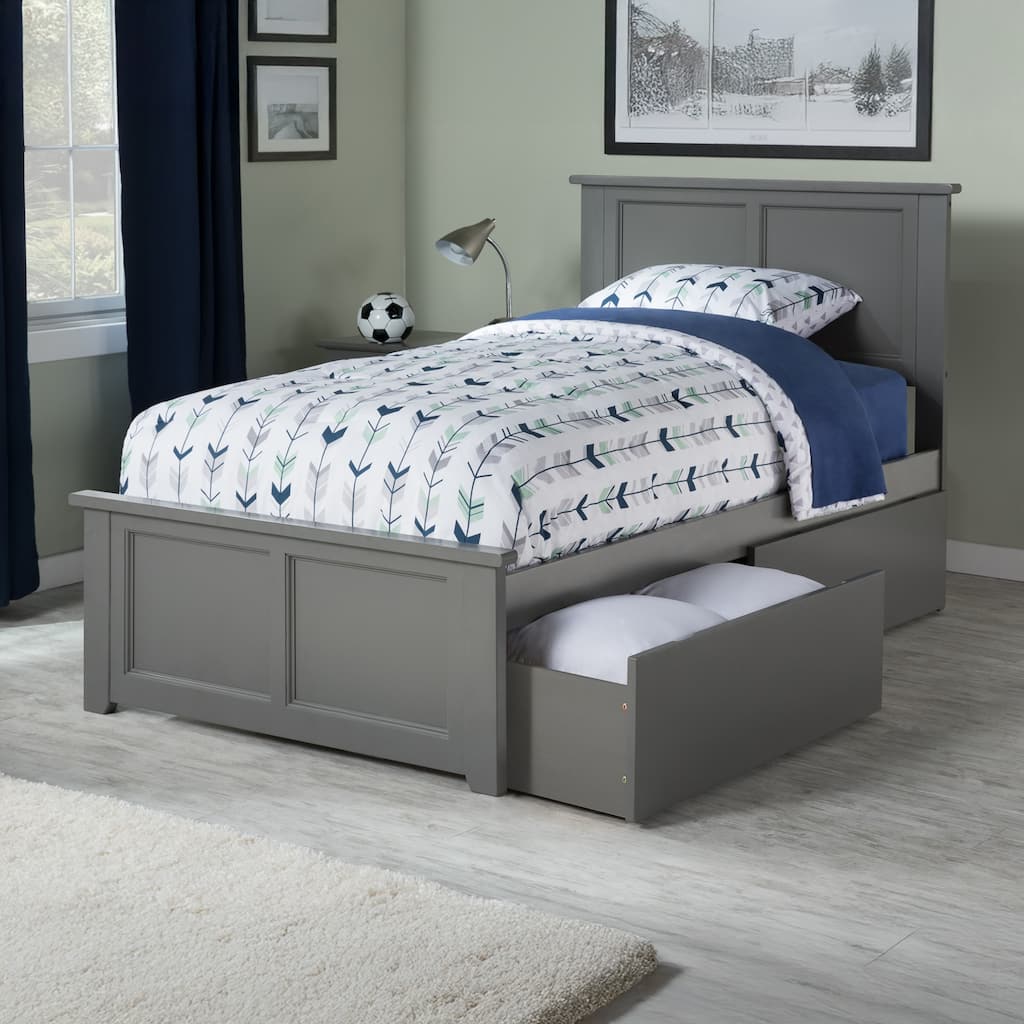 AFI Madison Twin XL Platform Bed with Matching Footboard & Storage Drawers in Grey