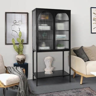 Stylish Tempered Glass Tall Storage Cabinet with 2 Arched Doors ...