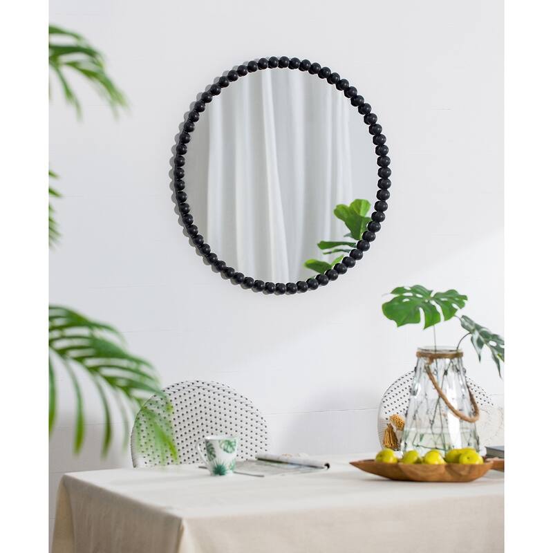 Black Metal Beaded Frame Mirror for Living Room Bedroom Entryway