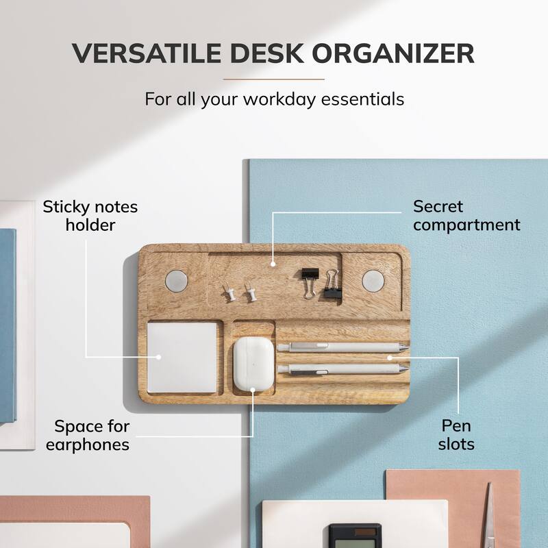 Jani Wooden Desk Organizer with Magnetic Whiteboard - Solid Wood, Hidden Storage & Anti-Skid Base for Home, Office & Workspaces