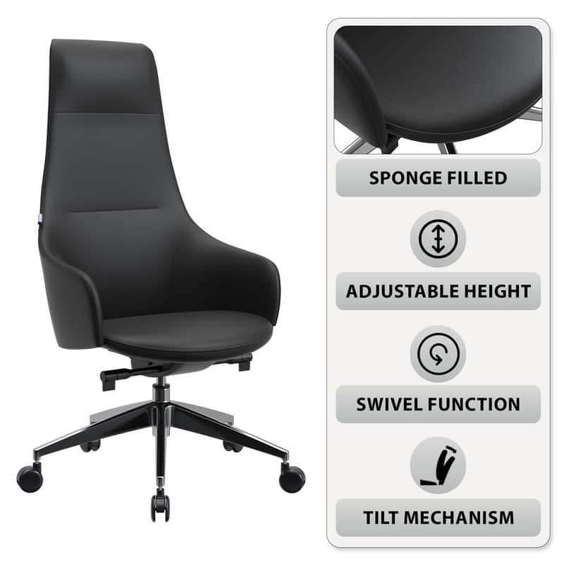 Celeste Ergonomic Adjustable Height Leather Executive Office Chair with Durable Iron Frame, and Swivel for Comfort & Support