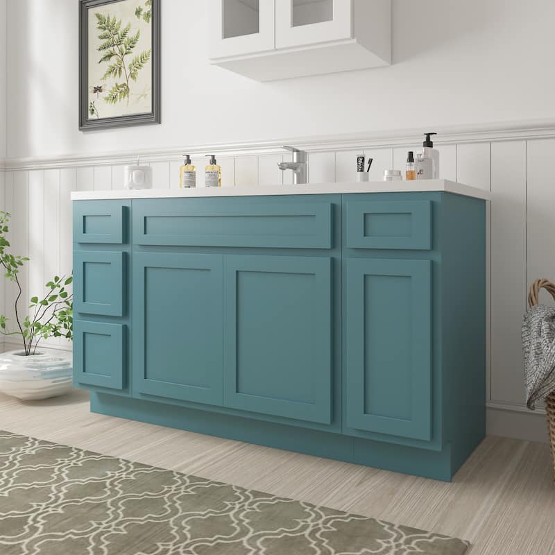 Vanity Art 57" Oak Freestanding Bathroom Vanity Cabinet without Top